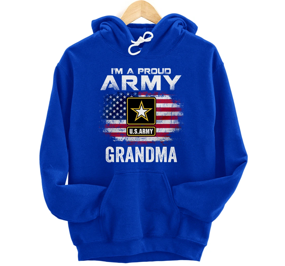 I'm A Proud Army Grandma With American Flag Veteran Gift Pullover Hoodie