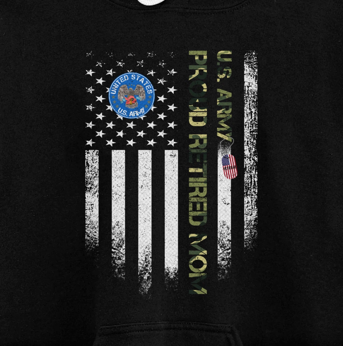 Vintage USA American Flag US Army Veteran Proud Retired Mom Pullover Hoodie