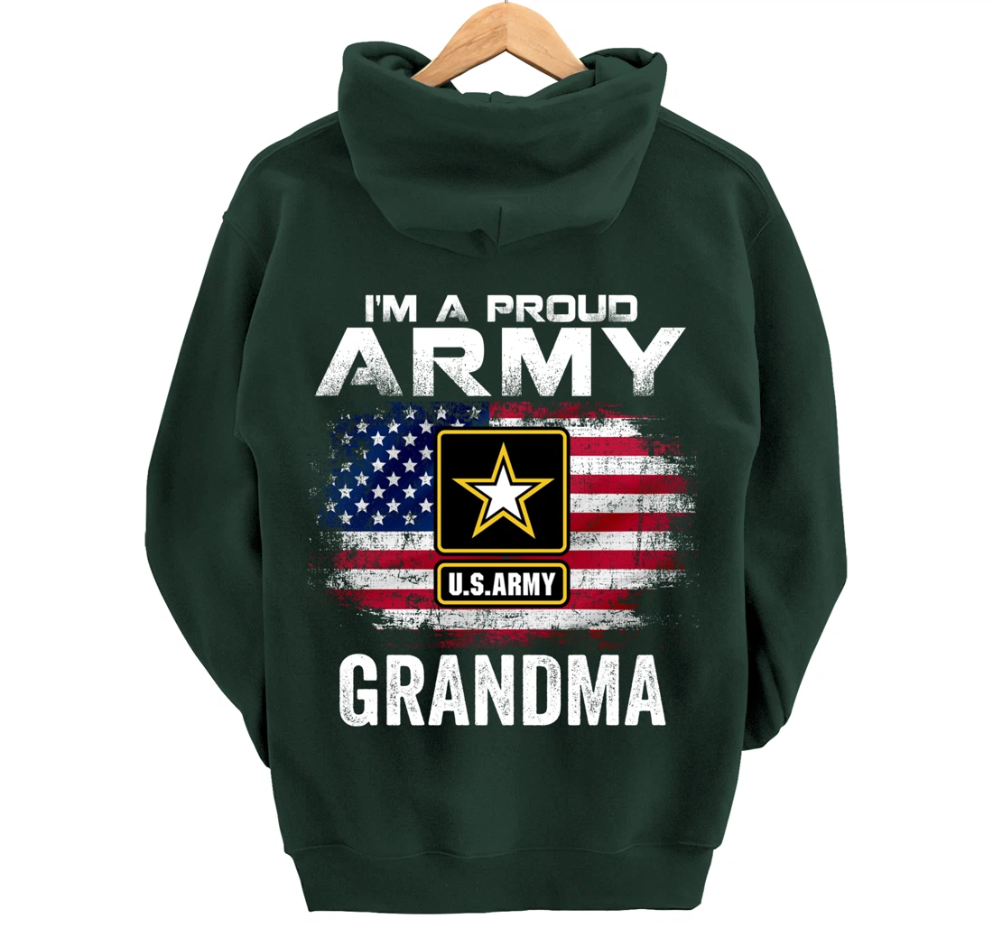 I'm A Proud Army Grandma With American Flag Veteran Gift Pullover Hoodie