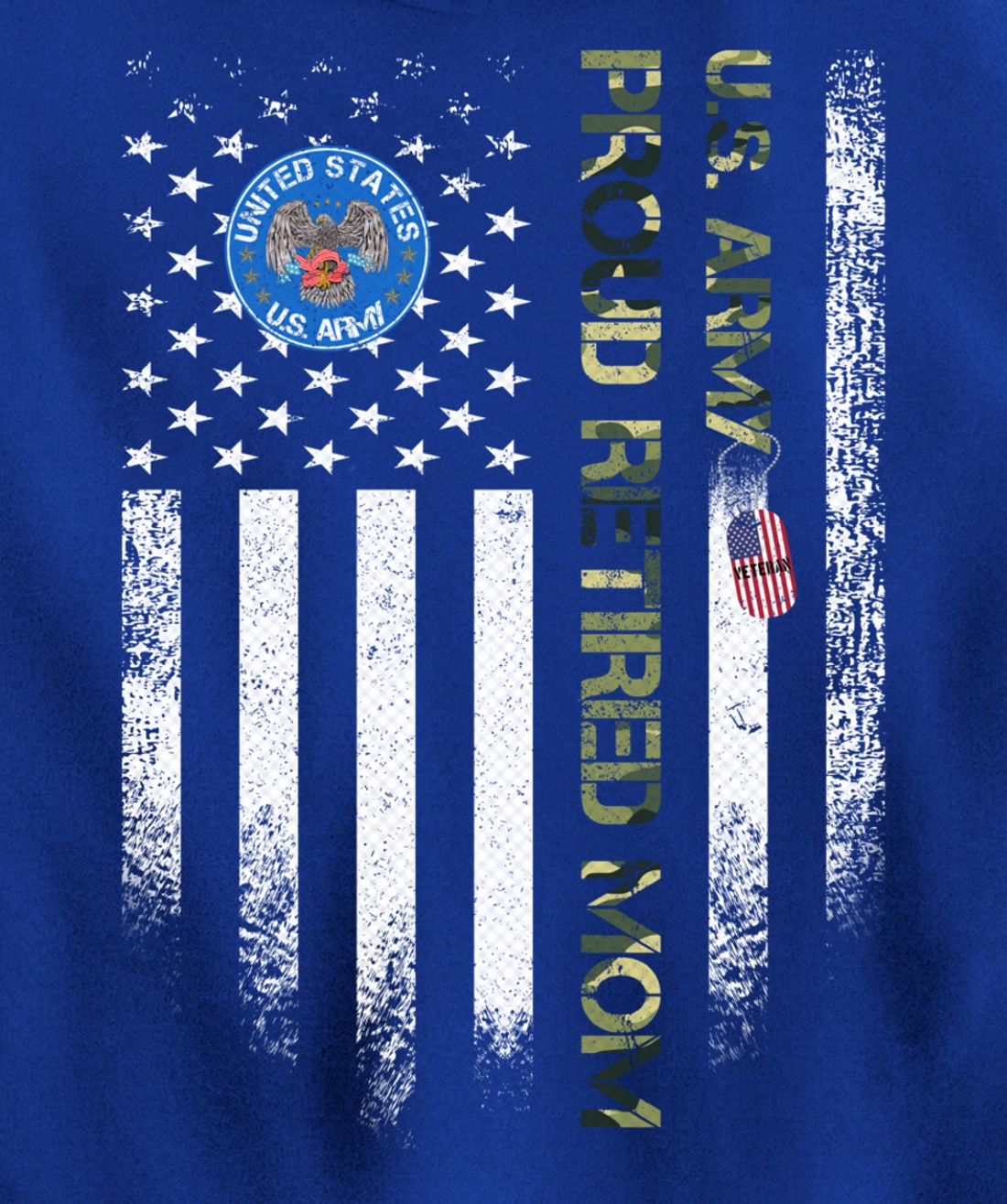 Vintage USA American Flag US Army Veteran Proud Retired Mom Pullover Hoodie