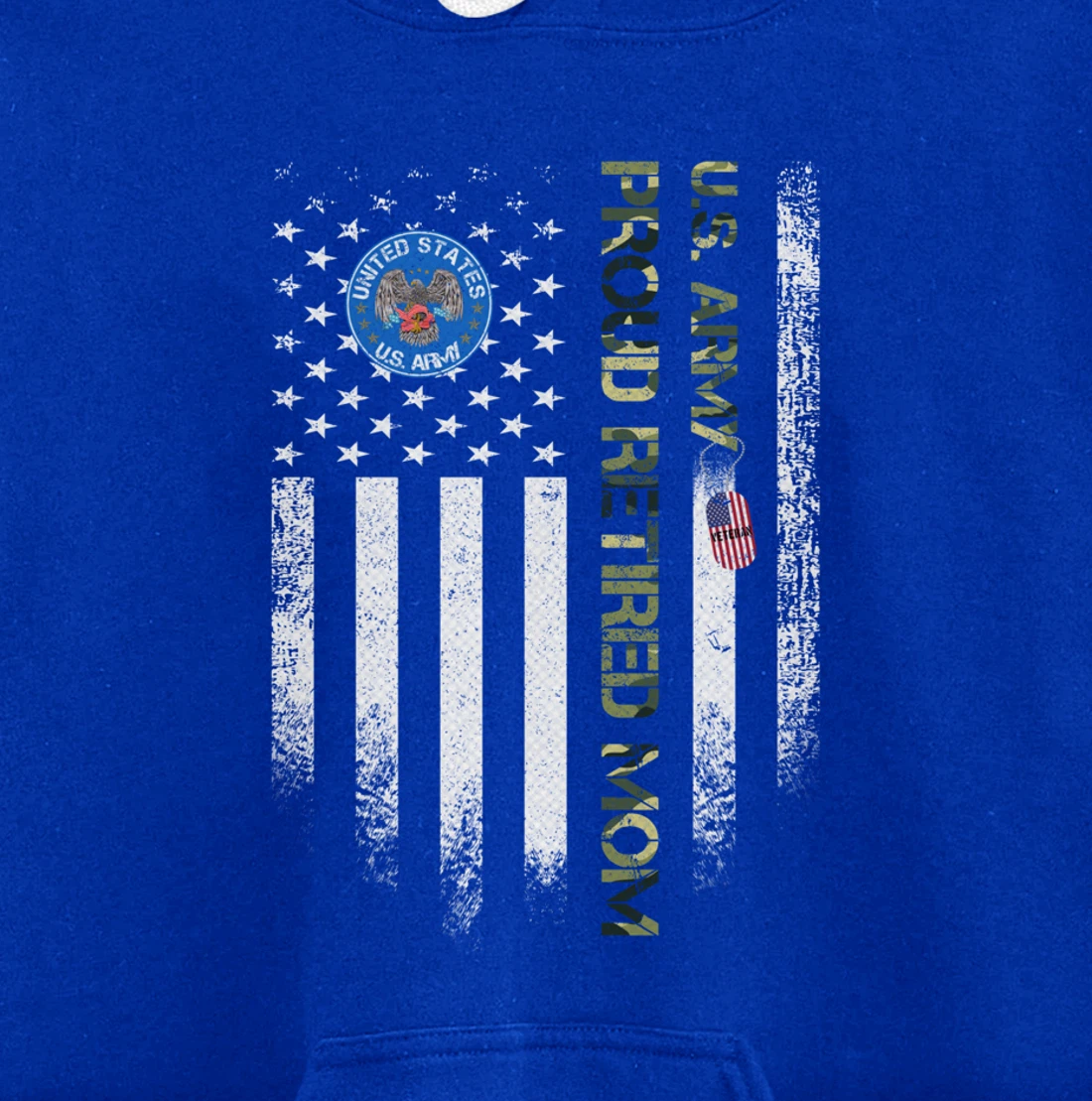 Vintage USA American Flag US Army Veteran Proud Retired Mom Pullover Hoodie