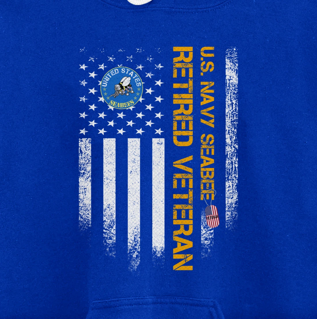 Vintage USA American Flag Navy Seabee Proud Retired Veteran Pullover Hoodie