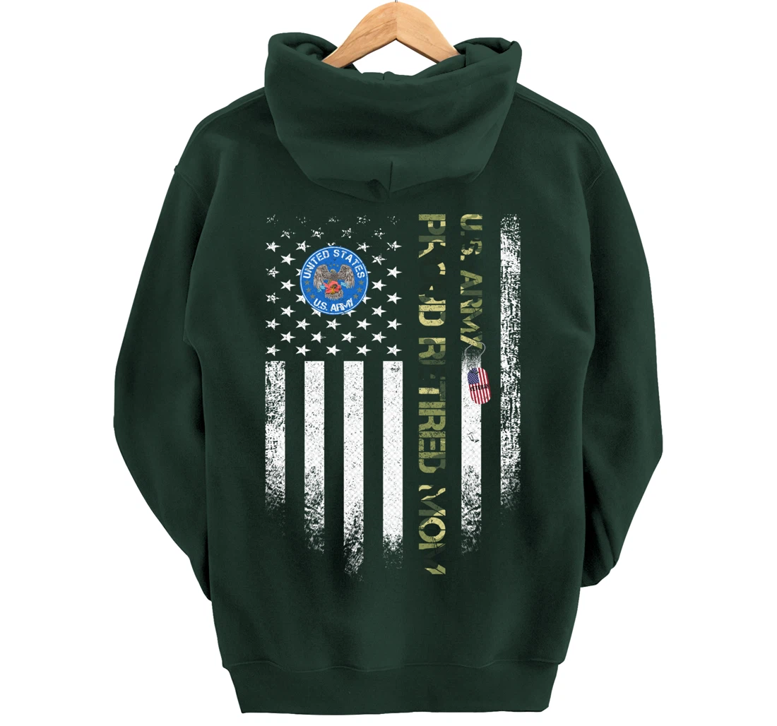 Vintage USA American Flag US Army Veteran Proud Retired Mom Pullover Hoodie