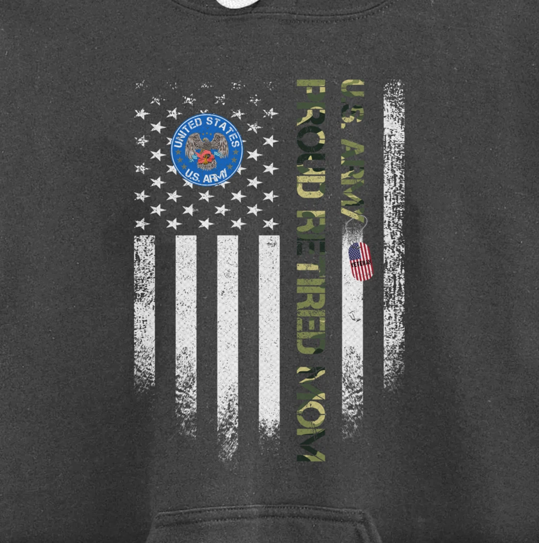 Vintage USA American Flag US Army Veteran Proud Retired Mom Pullover Hoodie