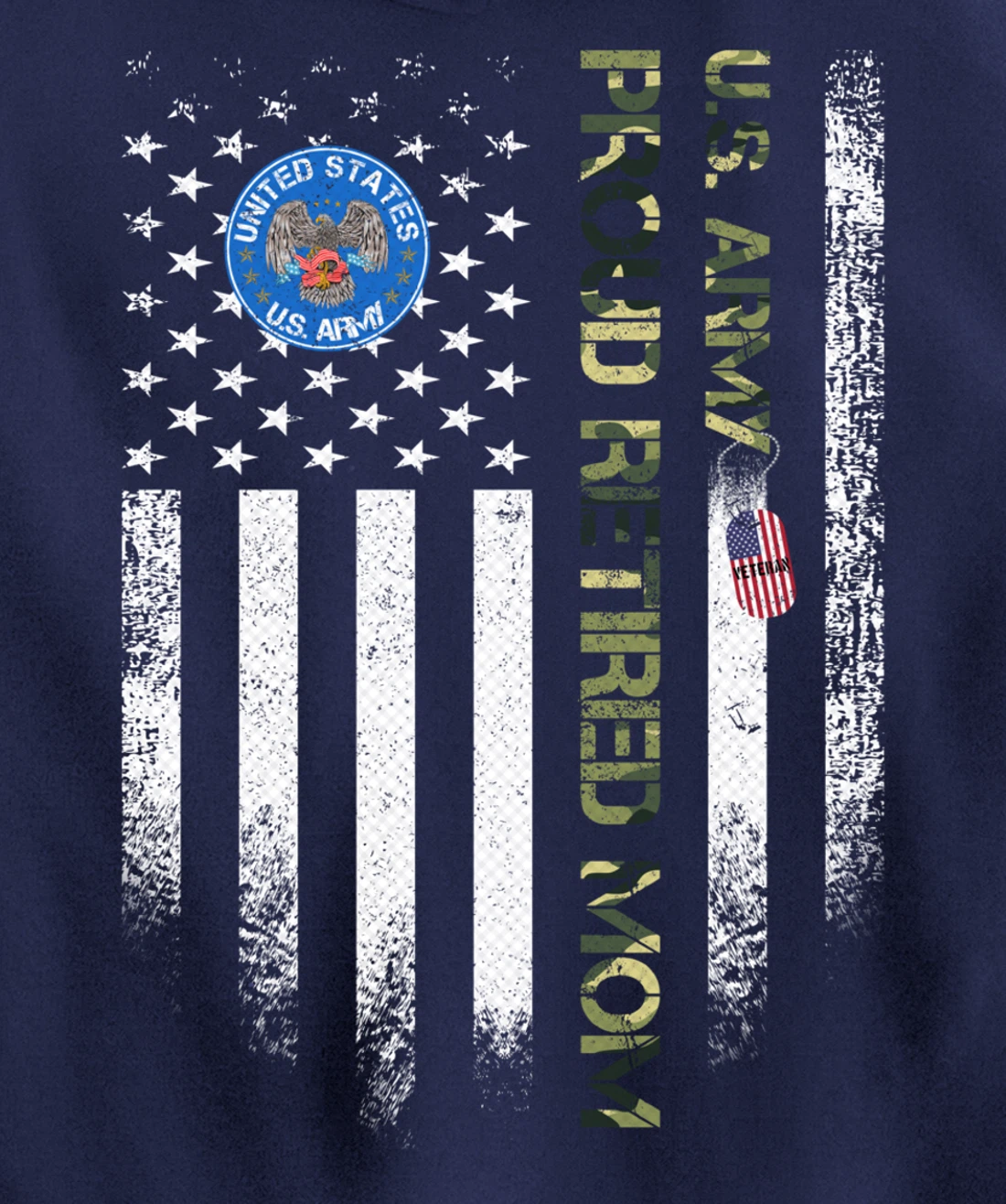 Vintage USA American Flag US Army Veteran Proud Retired Mom Pullover Hoodie