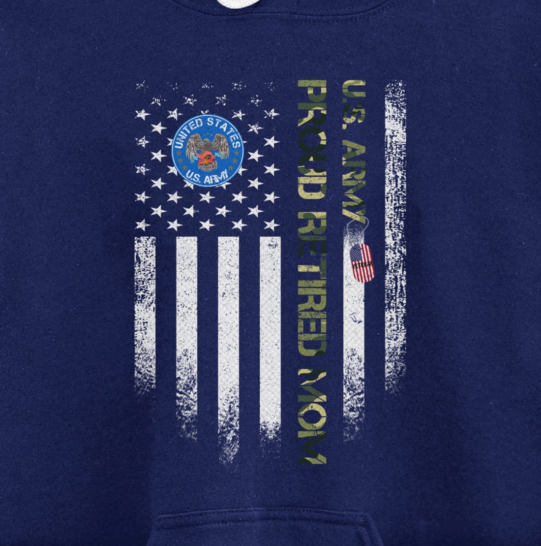 Vintage USA American Flag US Army Veteran Proud Retired Mom Pullover Hoodie