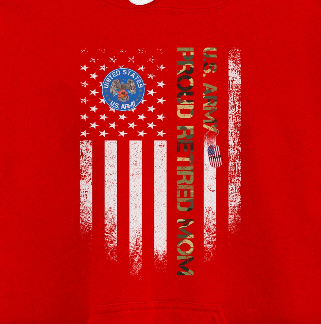 Vintage USA American Flag US Army Veteran Proud Retired Mom Pullover Hoodie