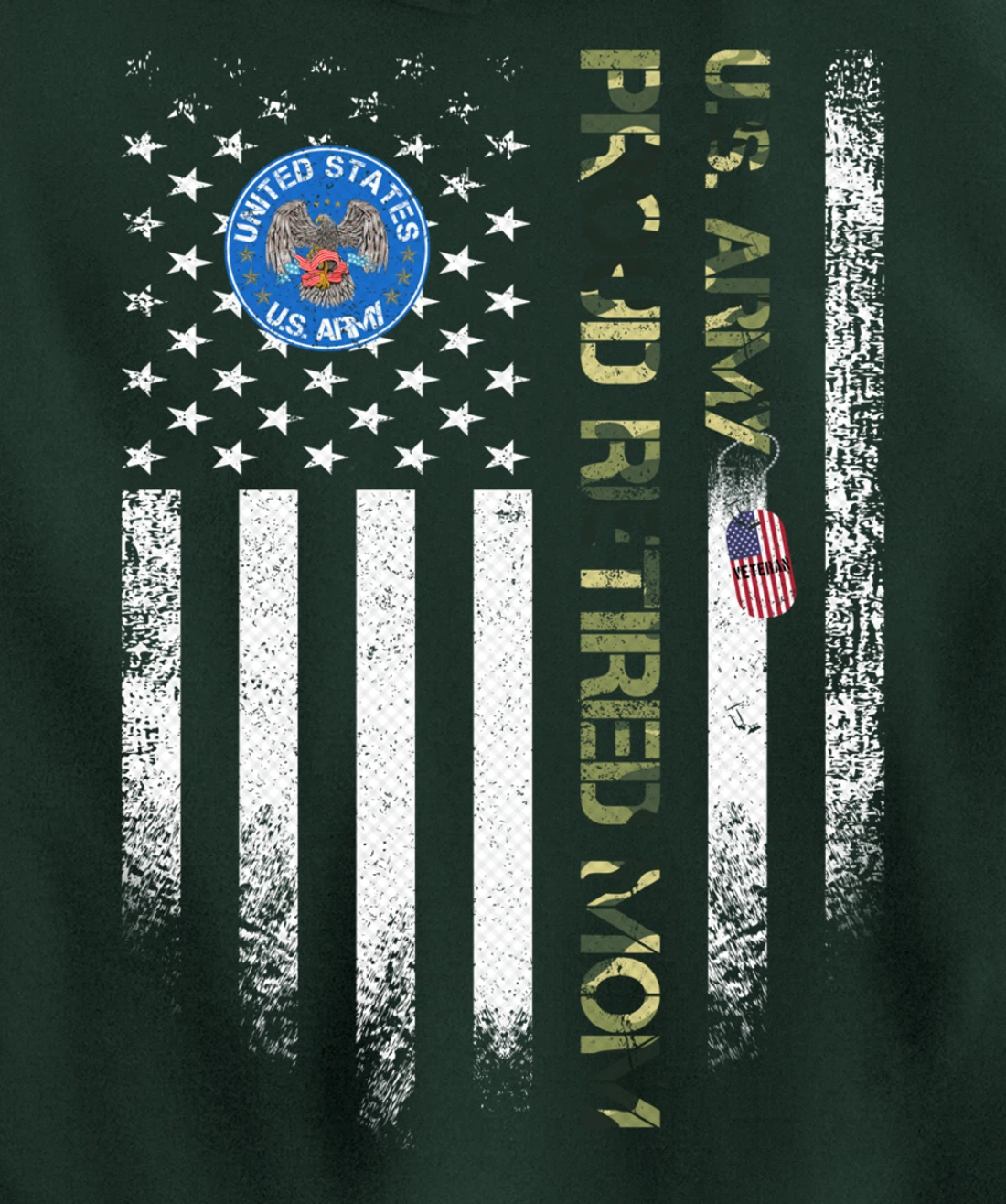 Vintage USA American Flag US Army Veteran Proud Retired Mom Pullover Hoodie