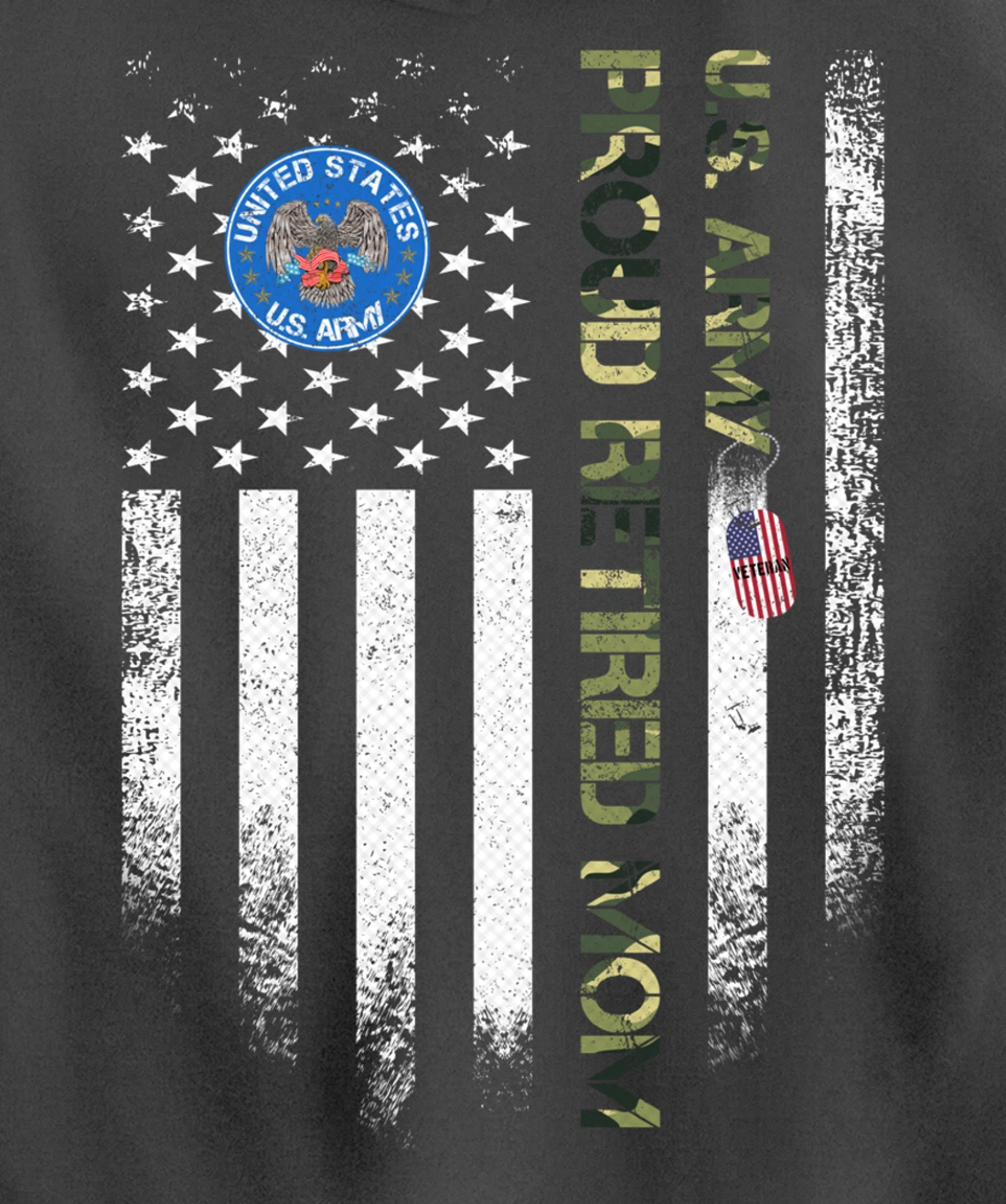 Vintage USA American Flag US Army Veteran Proud Retired Mom Pullover Hoodie