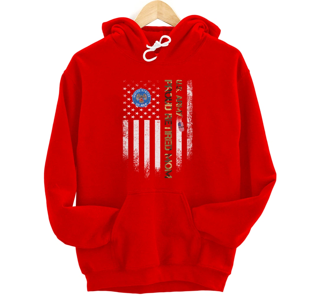Vintage USA American Flag US Army Veteran Proud Retired Mom Pullover Hoodie