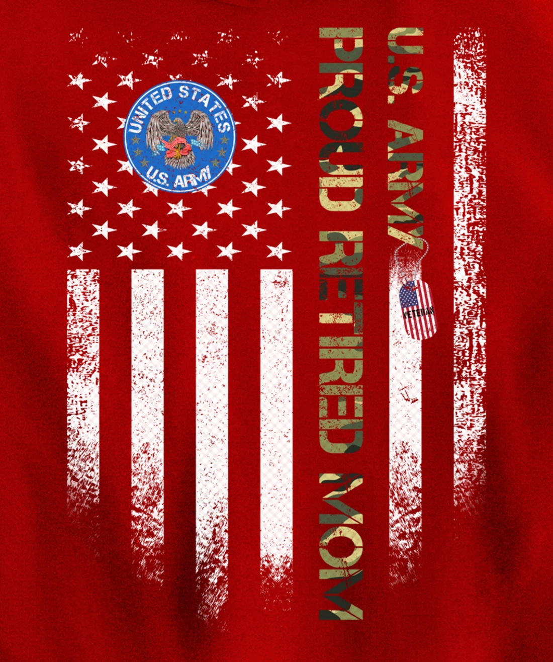 Vintage USA American Flag US Army Veteran Proud Retired Mom Pullover Hoodie