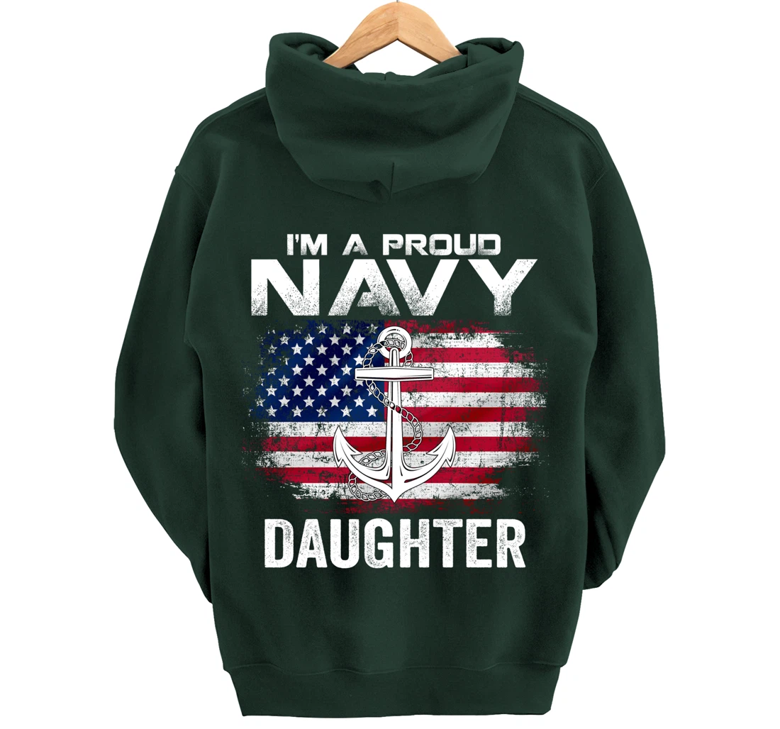 I'm A Proud Navy Daughter With American Flag Gift Veteran Pullover Hoodie