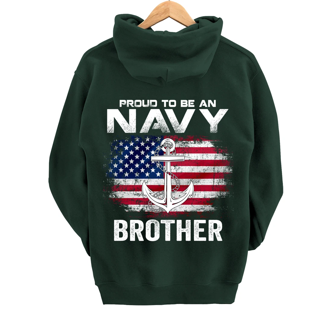 Proud To Be An Navy Brother With American Flag Gift Veteran Pullover Hoodie