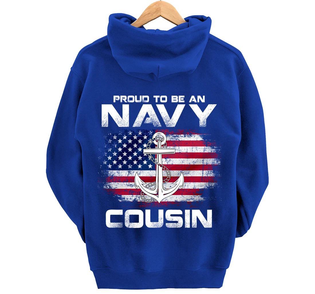 Proud To Be An Navy Cousin With American Flag Gift Veteran Pullover Hoodie