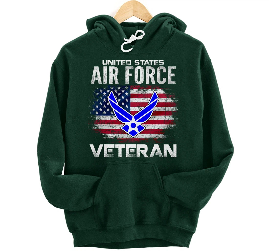 United States Air Force Veteran With American Flag Gift Pullover Hoodie