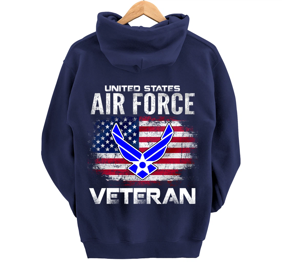 United States Air Force Veteran With American Flag Gift Pullover Hoodie