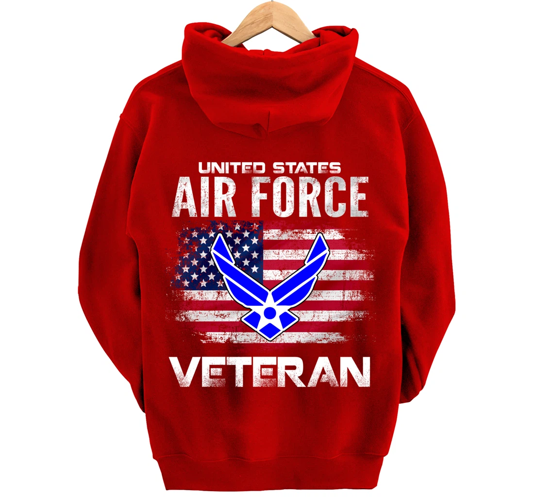 United States Air Force Veteran With American Flag Gift Pullover Hoodie
