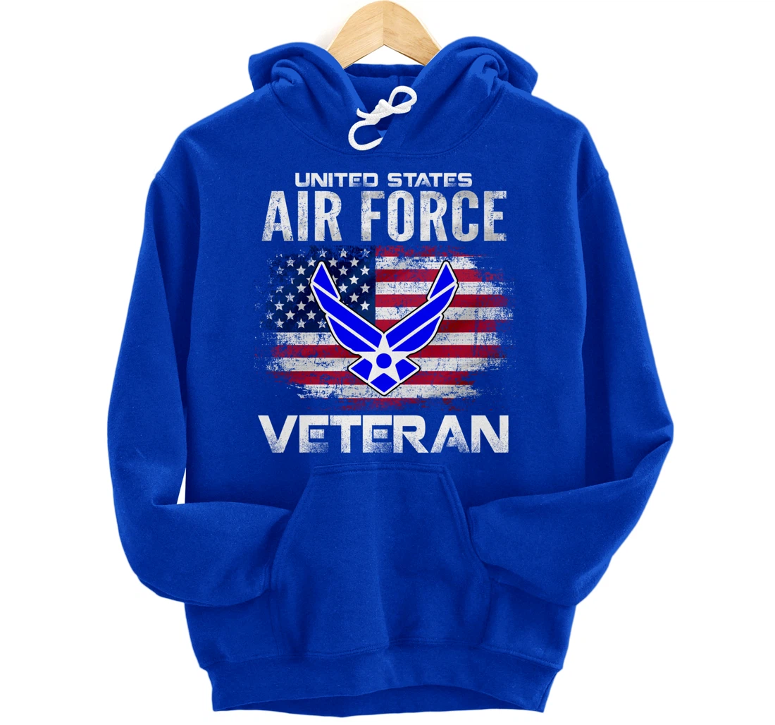 United States Air Force Veteran With American Flag Gift Pullover Hoodie