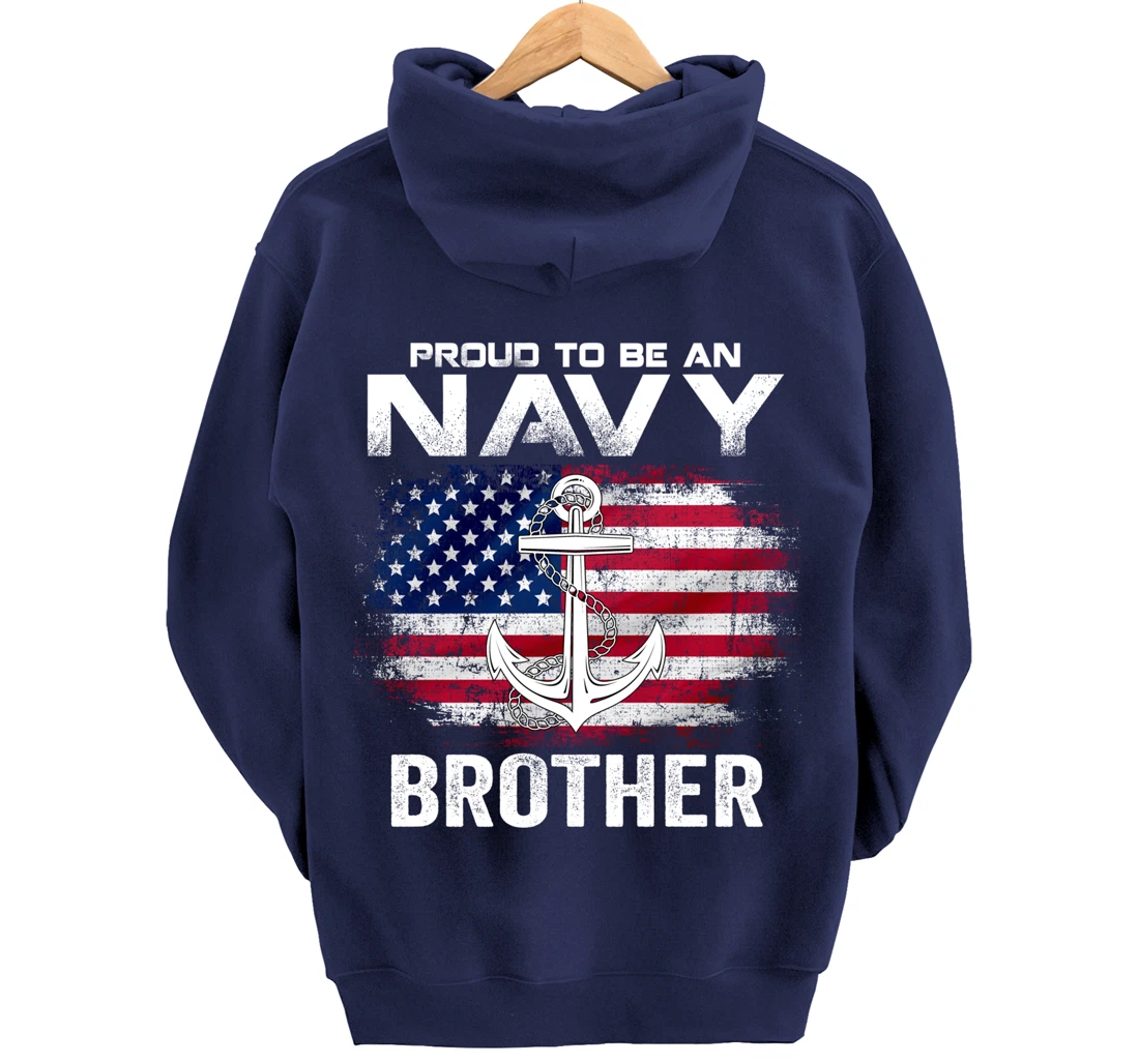 Proud To Be An Navy Brother With American Flag Gift Veteran Pullover Hoodie