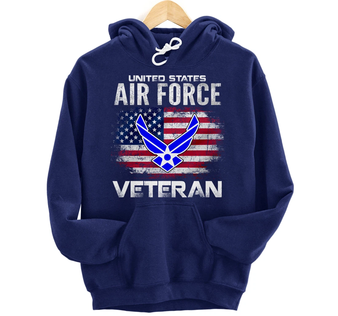 United States Air Force Veteran With American Flag Gift Pullover Hoodie