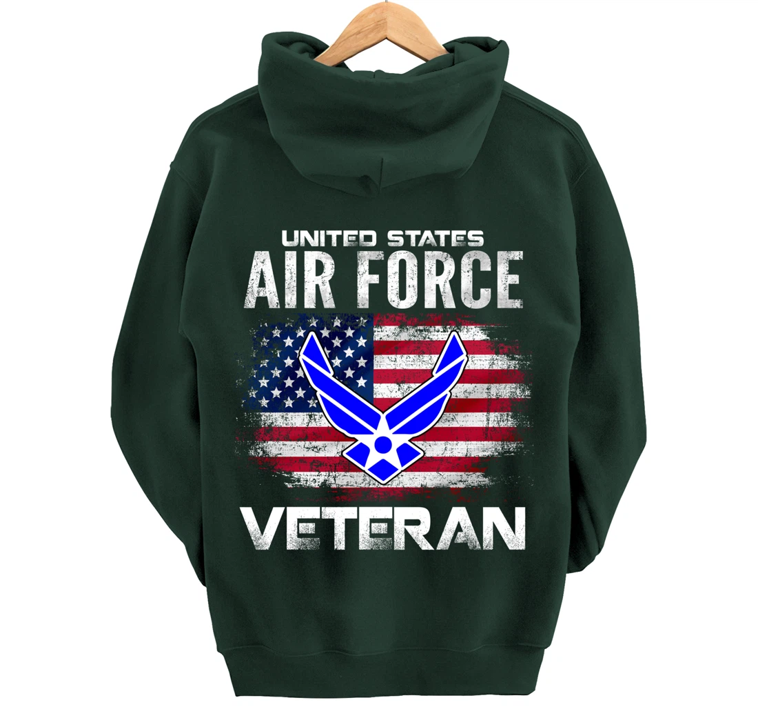 United States Air Force Veteran With American Flag Gift Pullover Hoodie