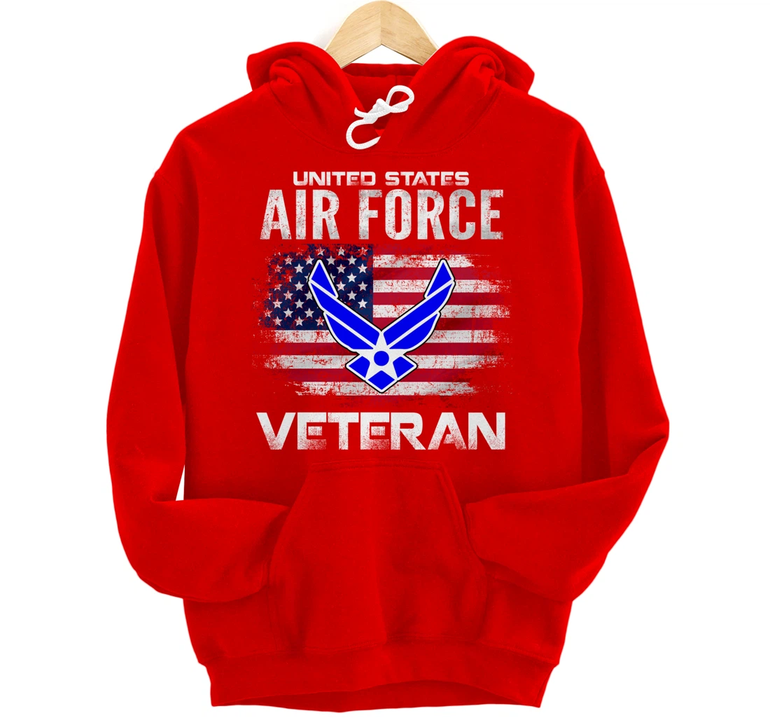 United States Air Force Veteran With American Flag Gift Pullover Hoodie