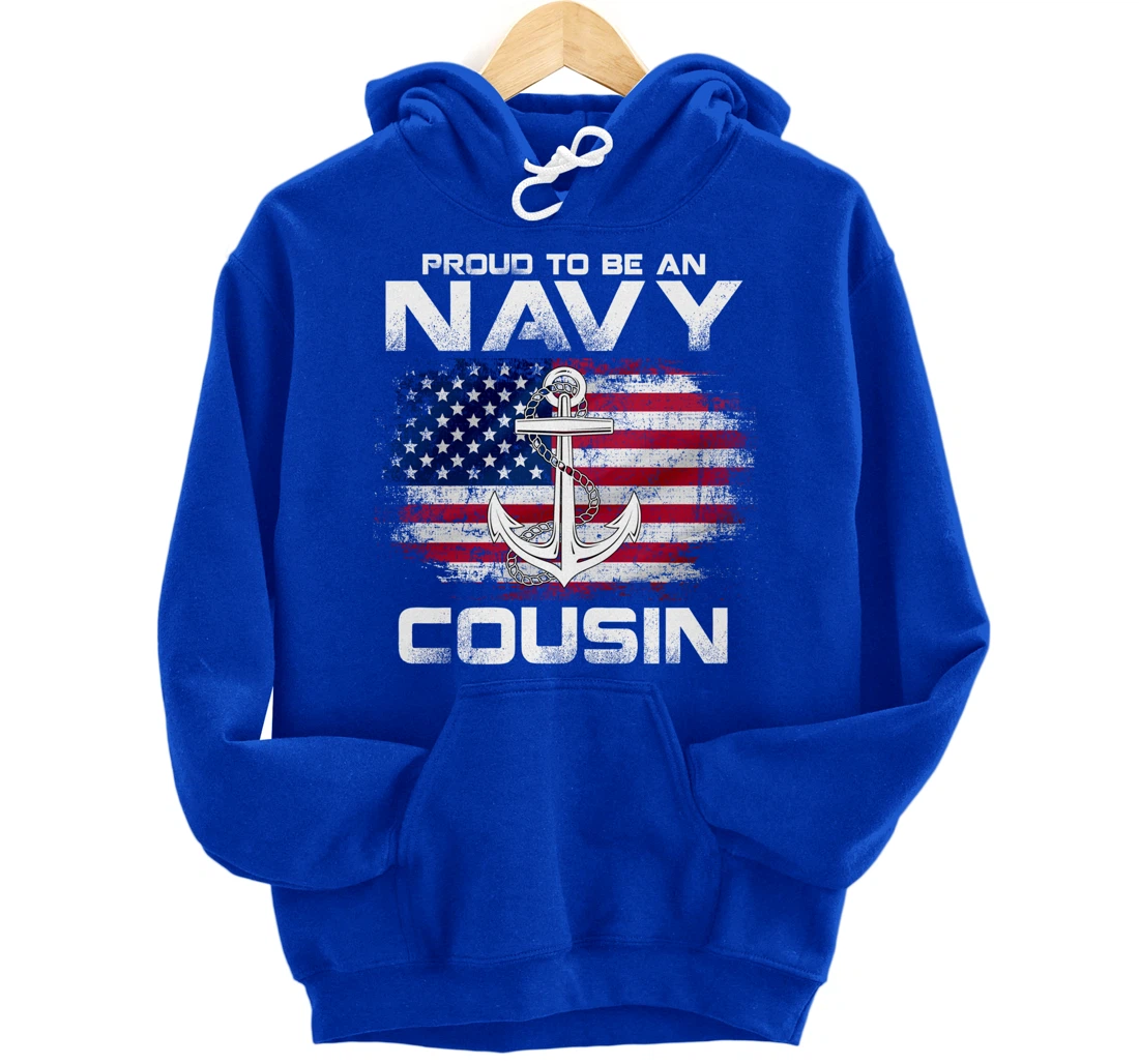 Proud To Be An Navy Cousin With American Flag Gift Veteran Pullover Hoodie