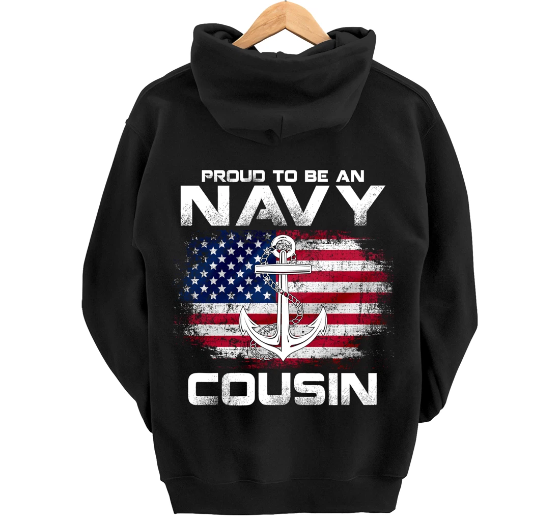 Proud To Be An Navy Cousin With American Flag Gift Veteran Pullover Hoodie