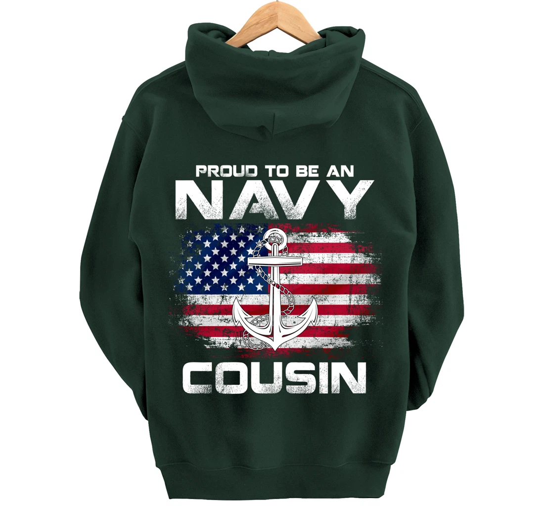 Proud To Be An Navy Cousin With American Flag Gift Veteran Pullover Hoodie