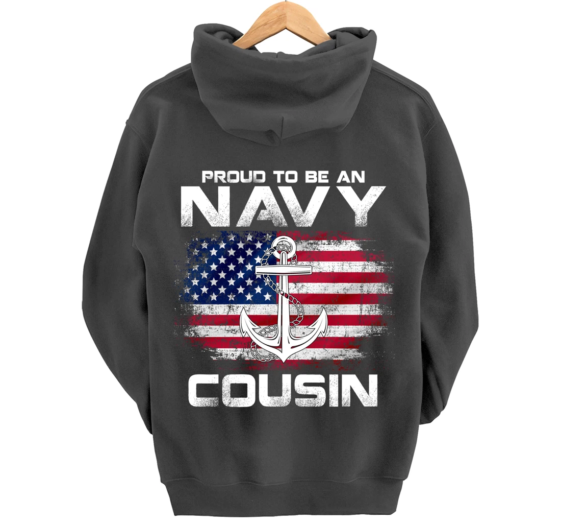 Proud To Be An Navy Cousin With American Flag Gift Veteran Pullover Hoodie