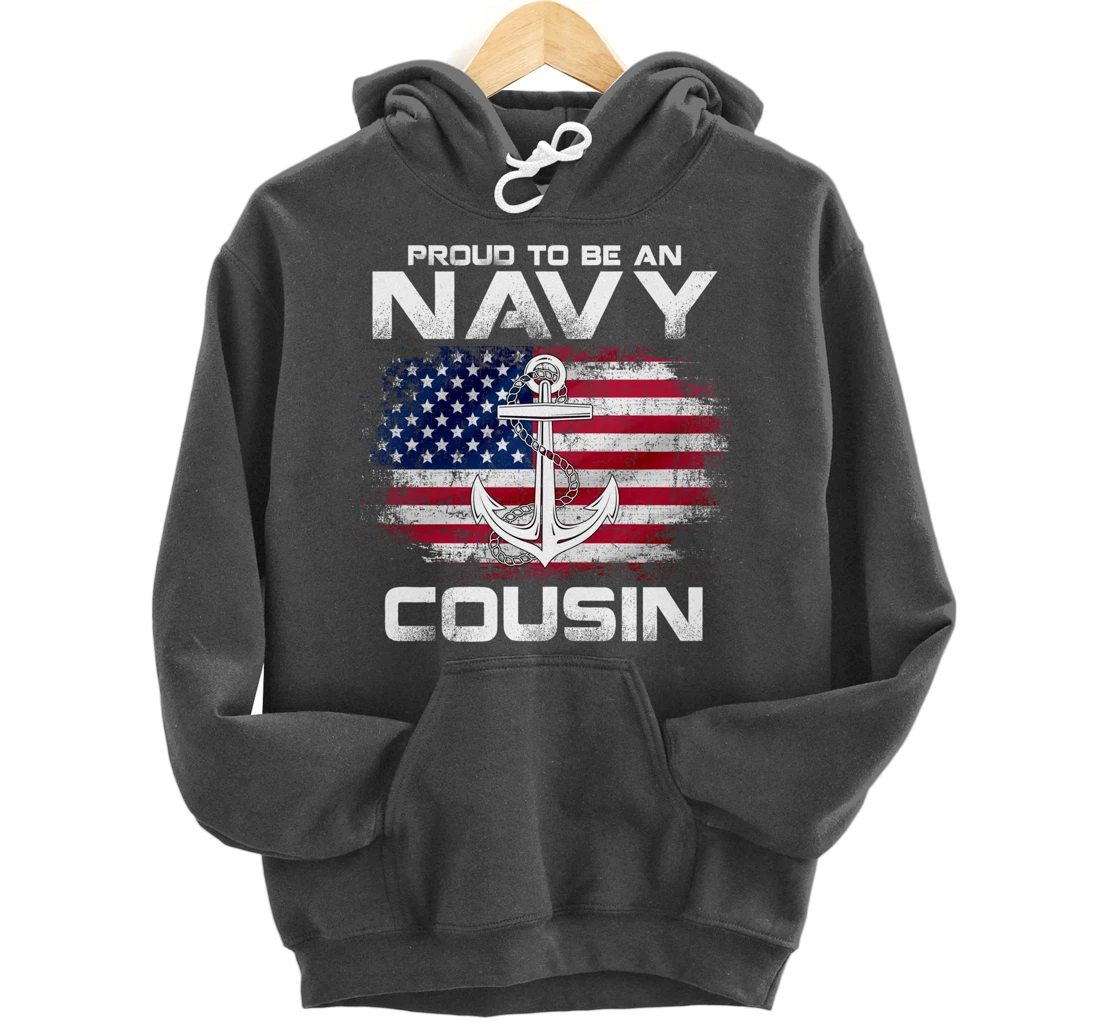 Proud To Be An Navy Cousin With American Flag Gift Veteran Pullover Hoodie
