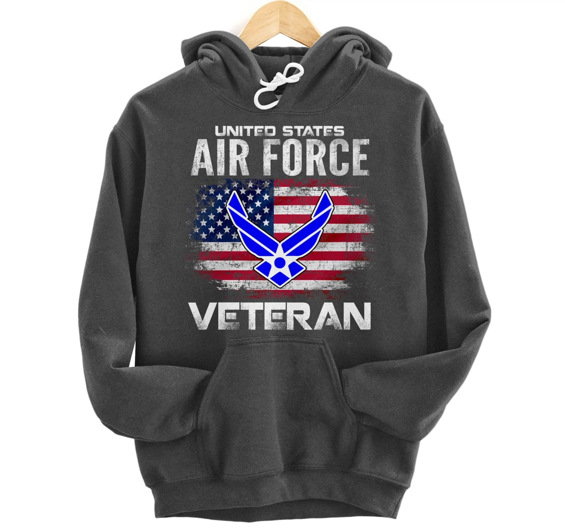 United States Air Force Veteran With American Flag Gift Pullover Hoodie