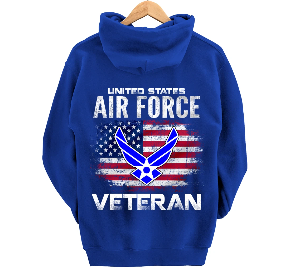 United States Air Force Veteran With American Flag Gift Pullover Hoodie