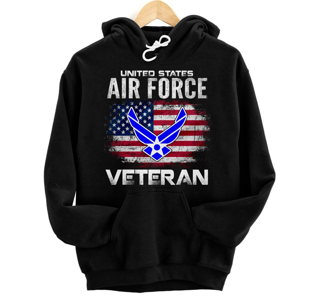 United States Air Force Veteran With American Flag Gift Pullover Hoodie