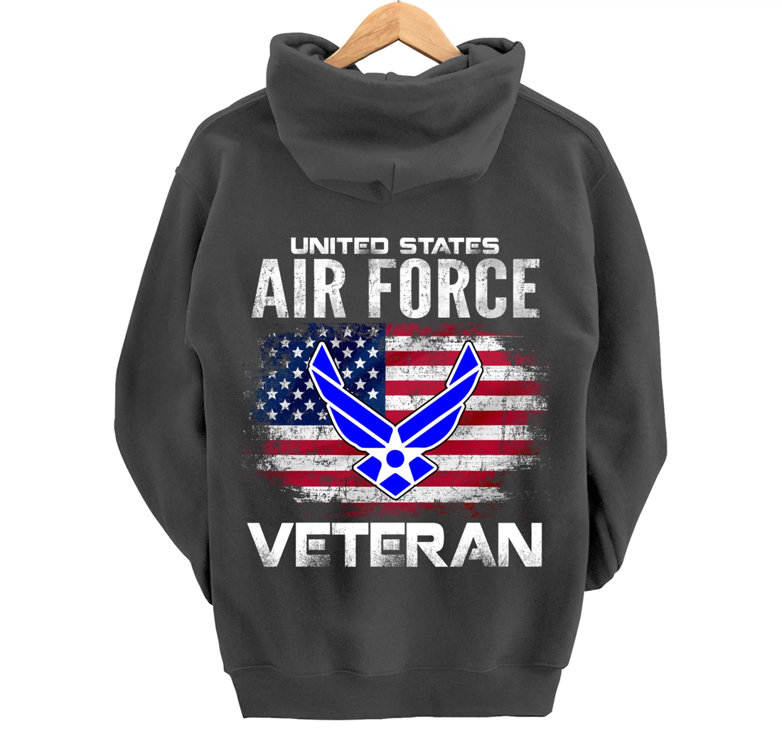 United States Air Force Veteran With American Flag Gift Pullover Hoodie