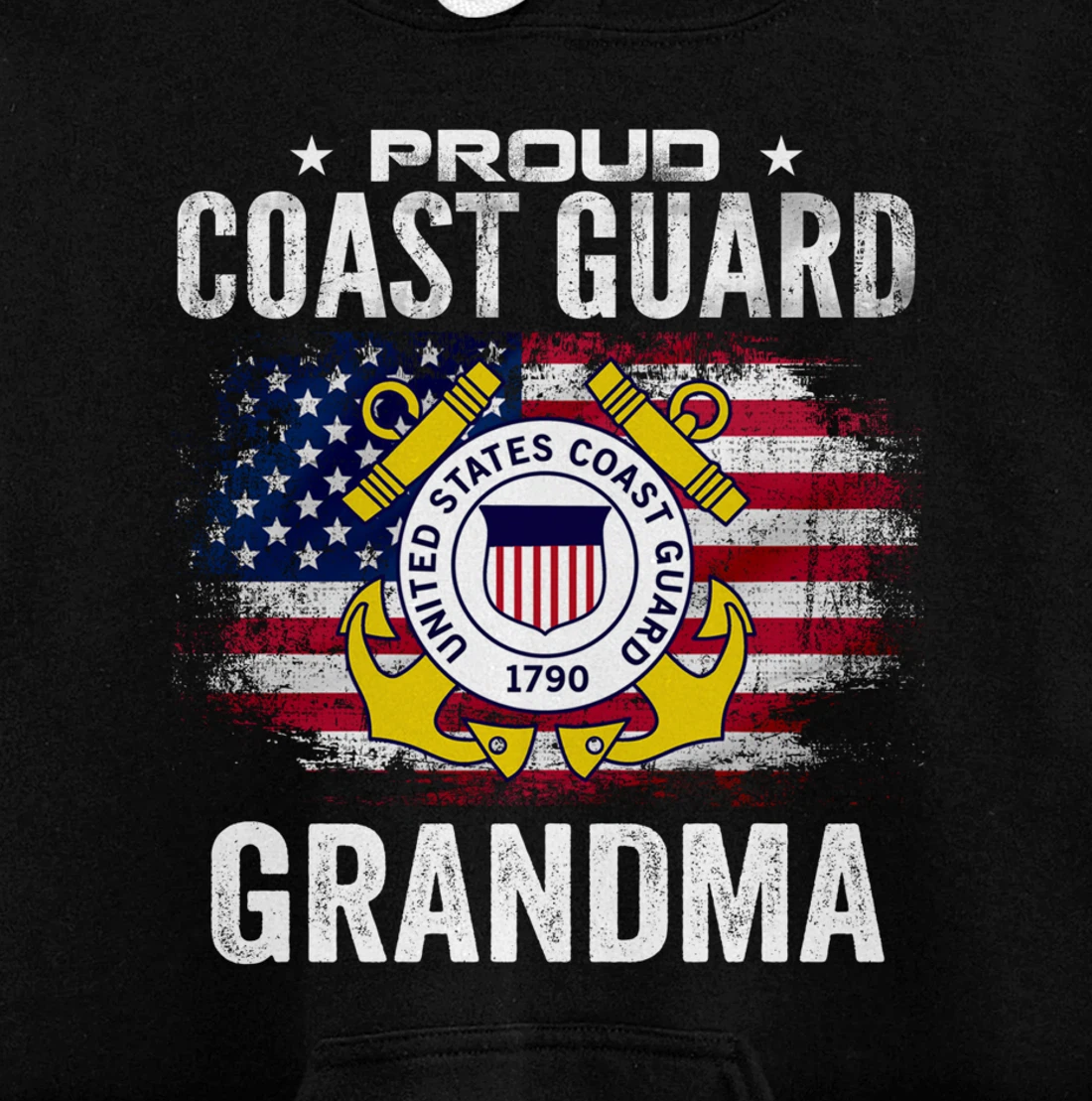 Proud Coast Guard Grandma With American Flag Gift Veteran Pullover Hoodie
