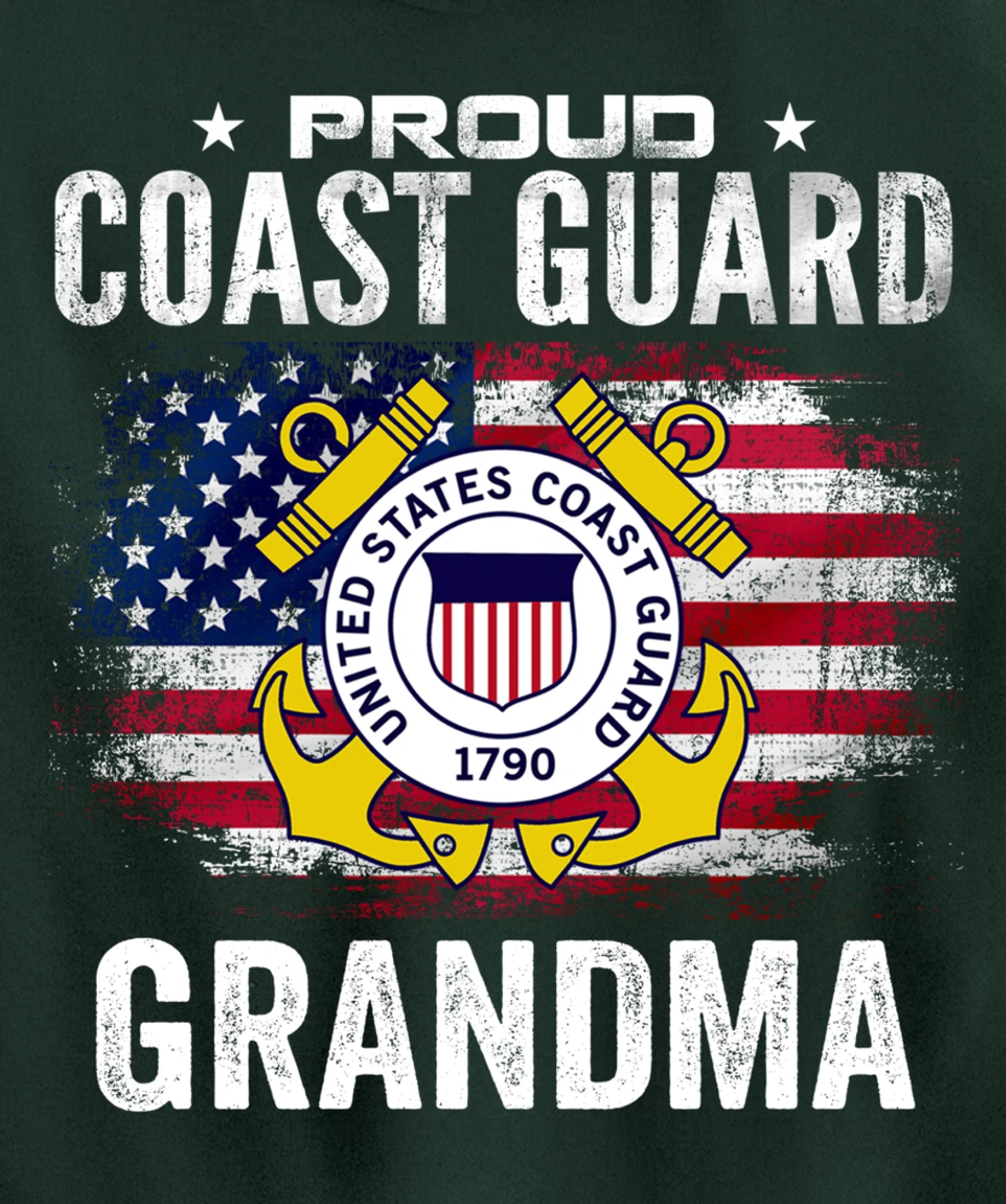 Proud Coast Guard Grandma With American Flag Gift Veteran Pullover Hoodie