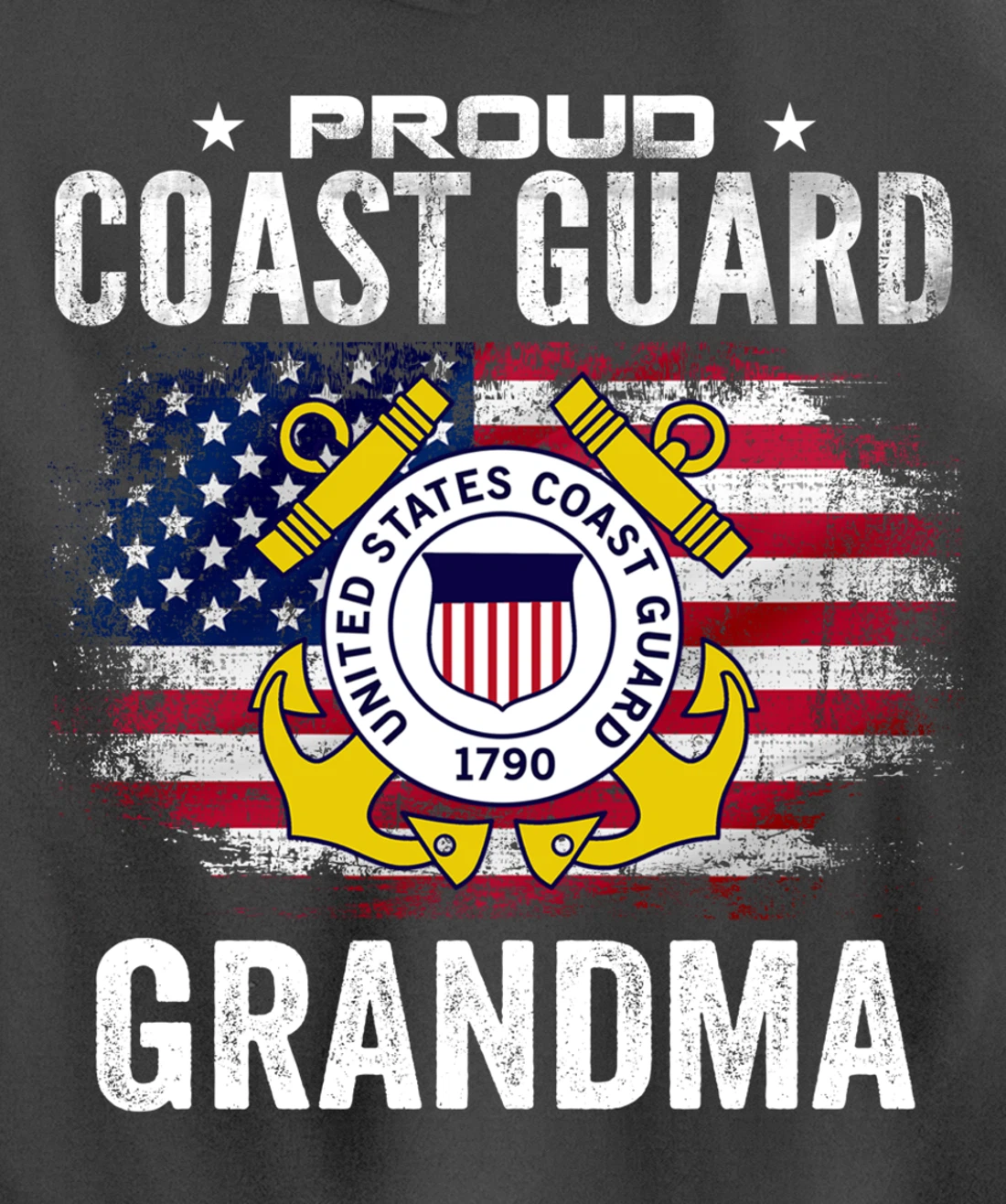 Proud Coast Guard Grandma With American Flag Gift Veteran Pullover Hoodie