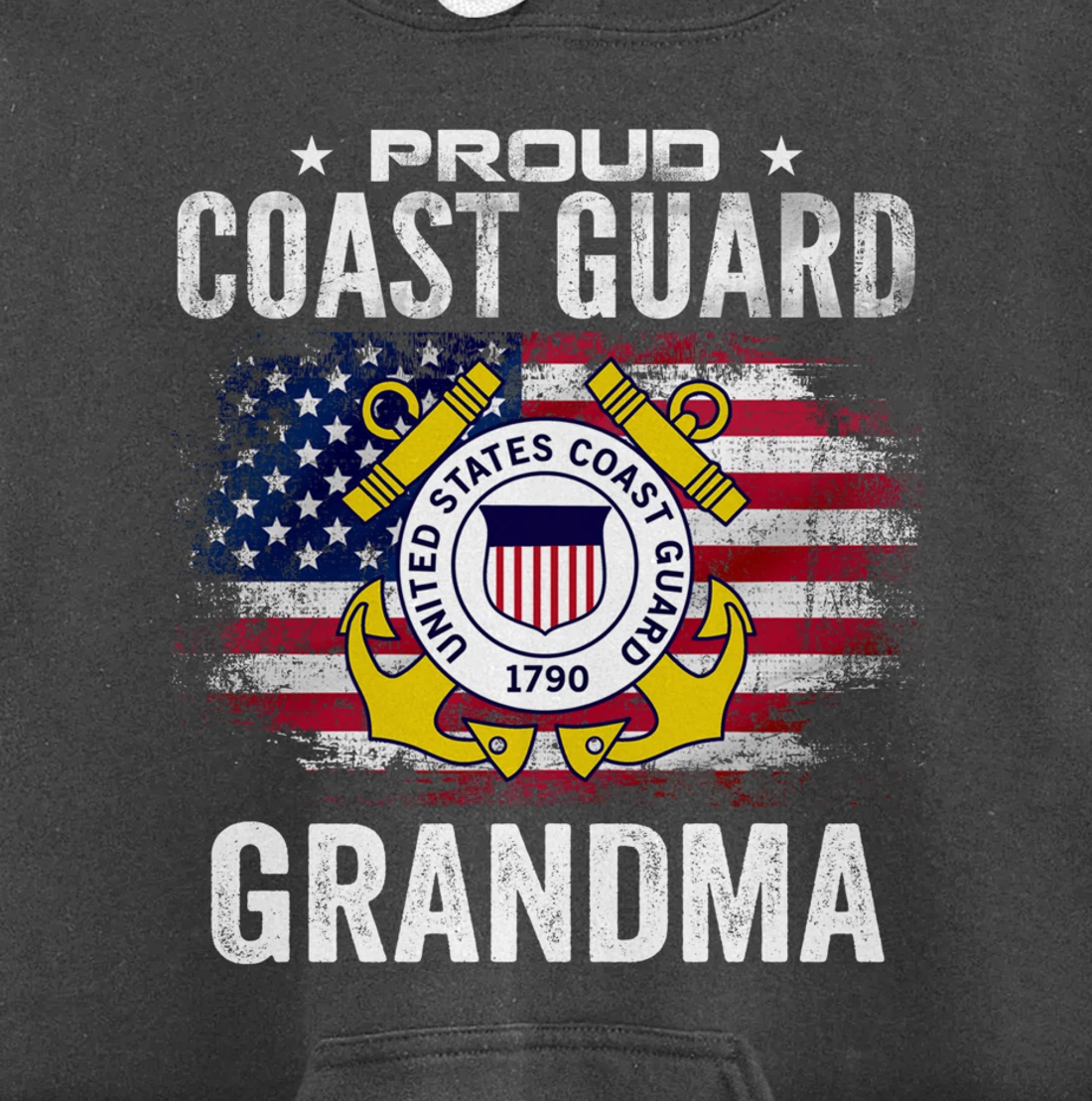 Proud Coast Guard Grandma With American Flag Gift Veteran Pullover Hoodie