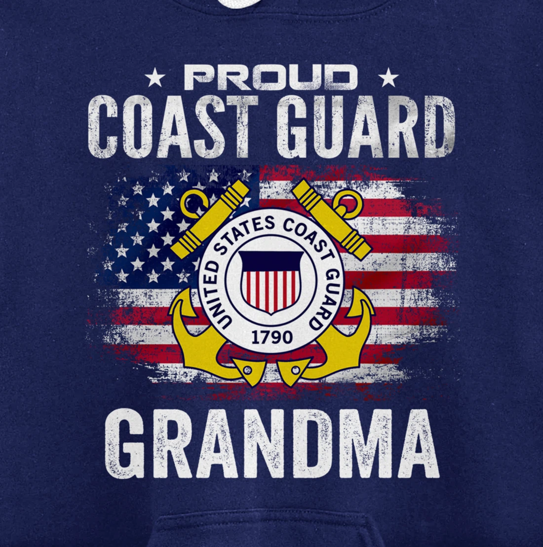 Proud Coast Guard Grandma With American Flag Gift Veteran Pullover Hoodie