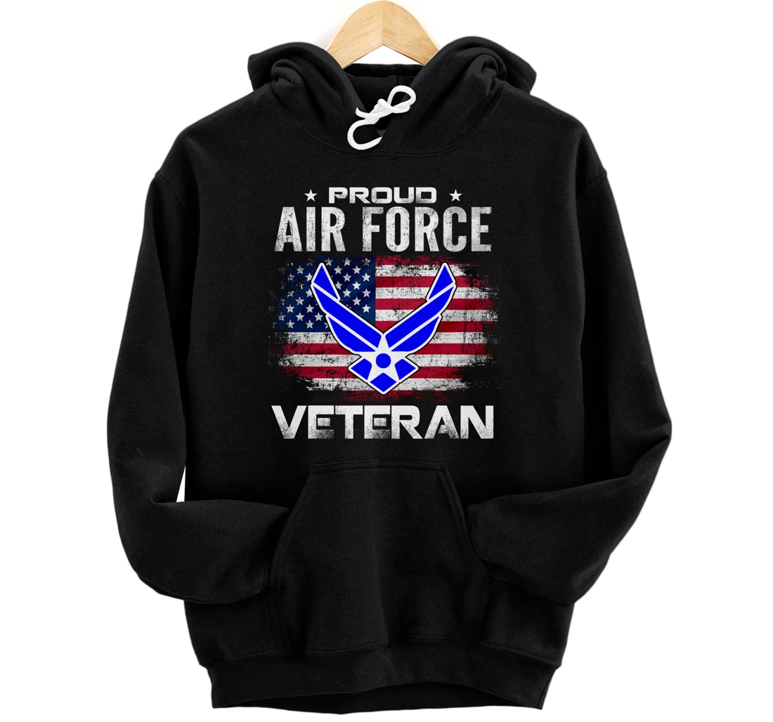 Proud Air Force Veteran With American Flag Gift Veteran Pullover Hoodie