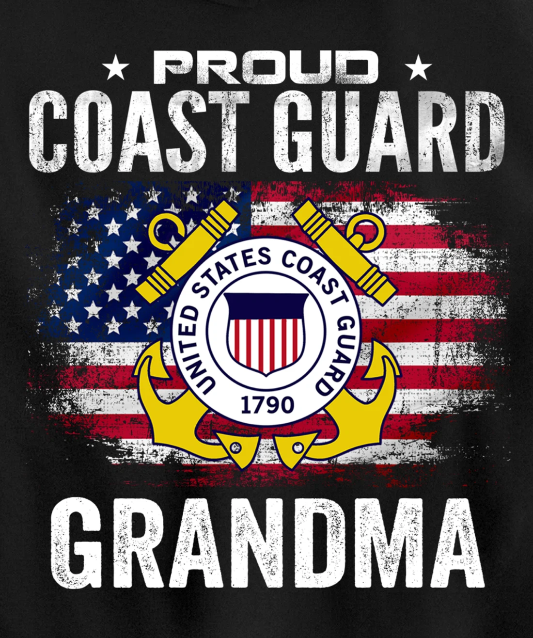 Proud Coast Guard Grandma With American Flag Gift Veteran Pullover Hoodie
