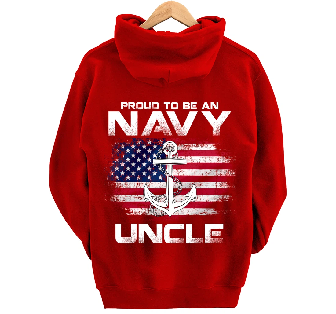 Proud To Be An Navy Uncle With American Flag Gift Veteran Pullover Hoodie