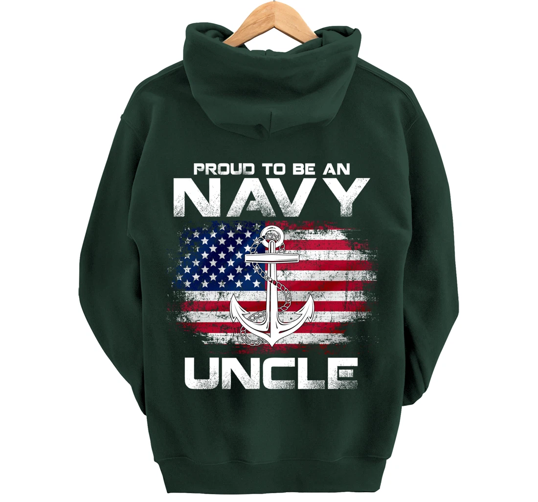 Proud To Be An Navy Uncle With American Flag Gift Veteran Pullover Hoodie
