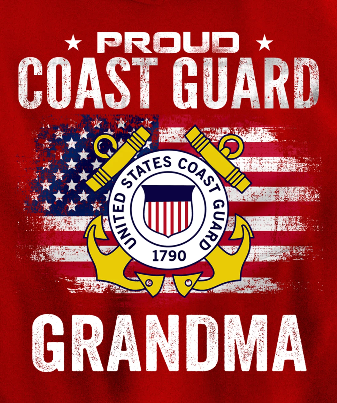 Proud Coast Guard Grandma With American Flag Gift Veteran Pullover Hoodie