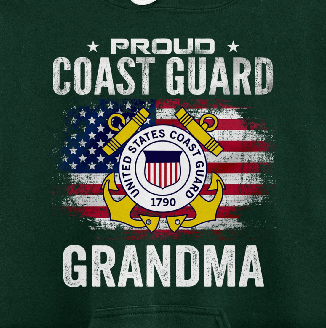 Proud Coast Guard Grandma With American Flag Gift Veteran Pullover Hoodie