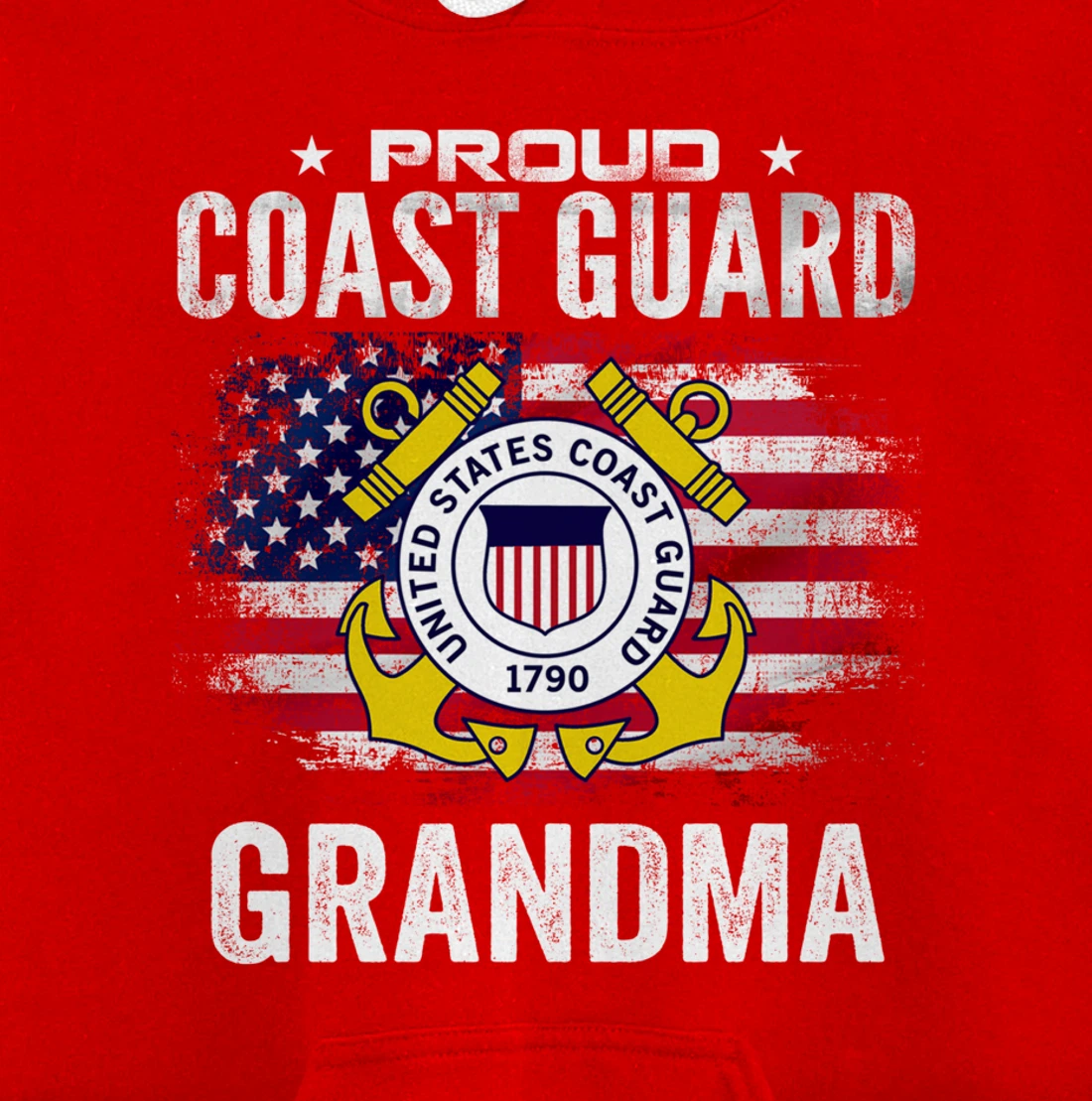 Proud Coast Guard Grandma With American Flag Gift Veteran Pullover Hoodie