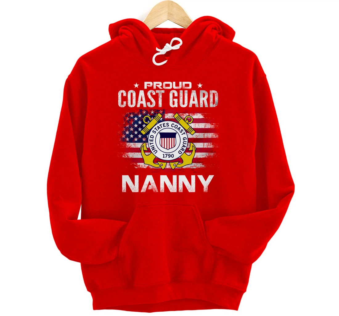Proud Coast Guard Nanny With American Flag Gift Veteran Pullover Hoodie