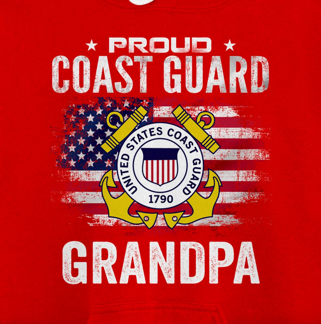 Proud Coast Guard Grandpa With American Flag Gift Veteran Pullover Hoodie