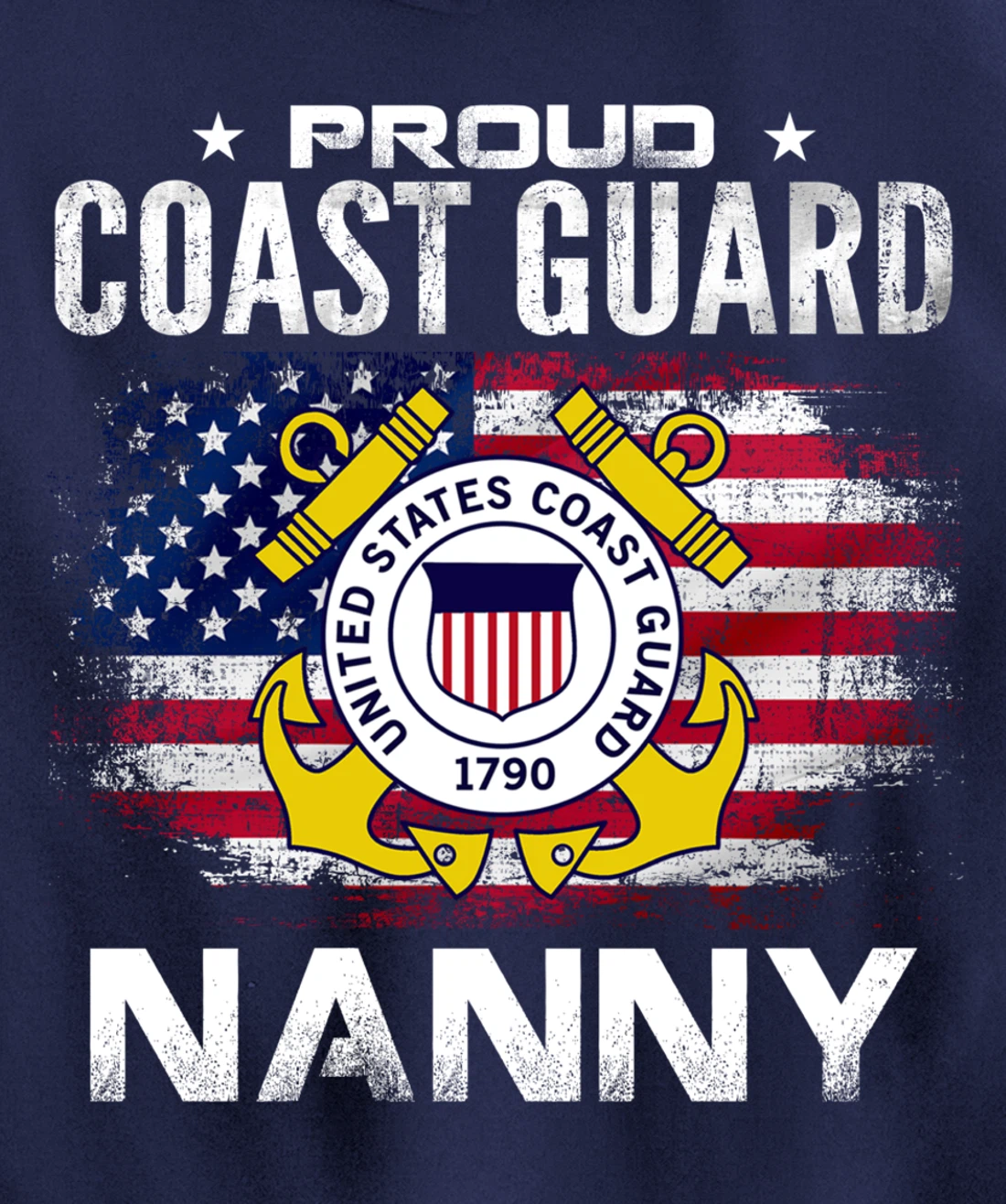 Proud Coast Guard Nanny With American Flag Gift Veteran Pullover Hoodie